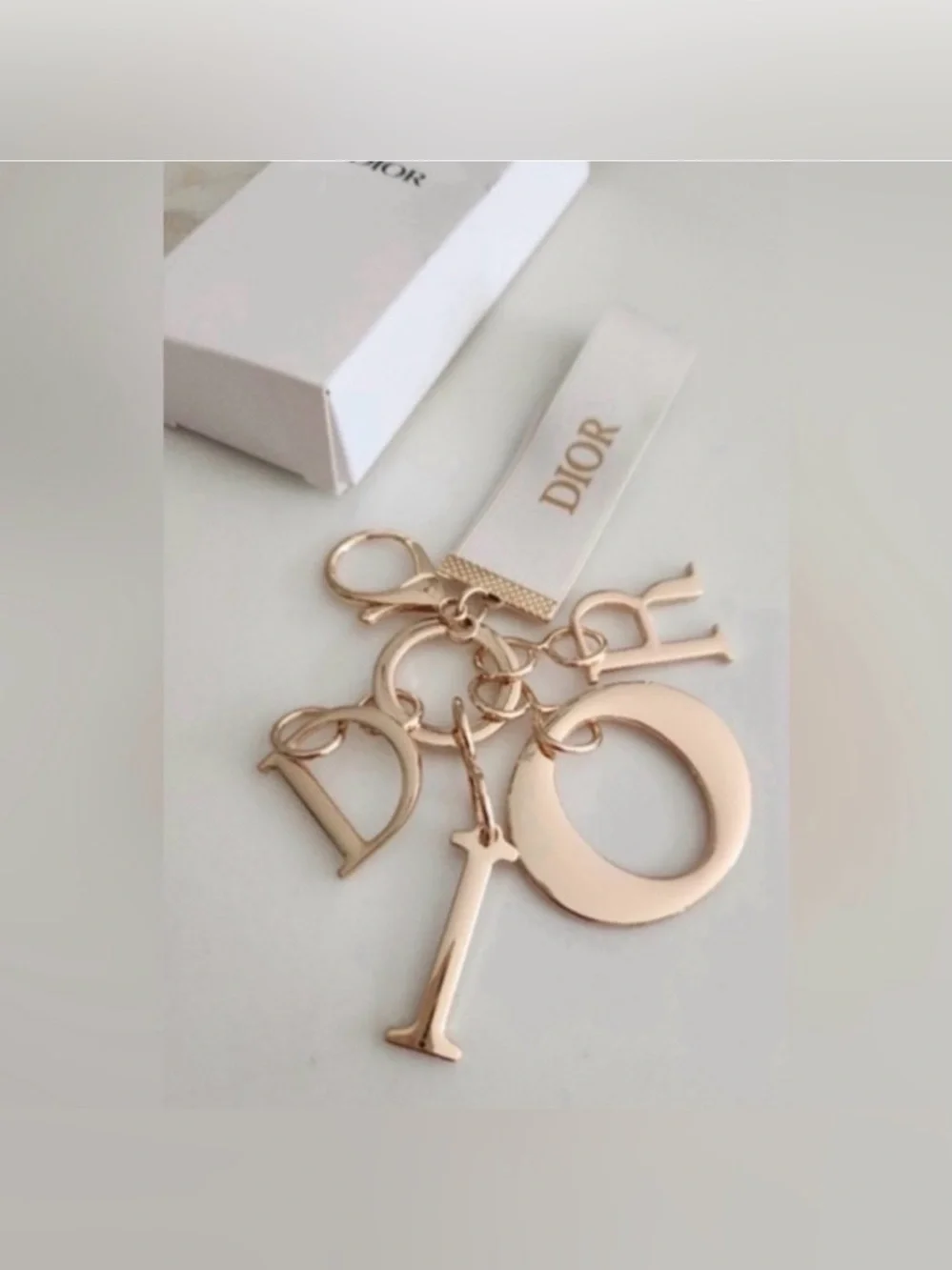 Dior Rose Gold Letter Charm Key & Card Holder